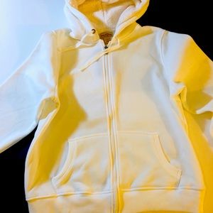 Off white color sweatshirt with the warm hoodie